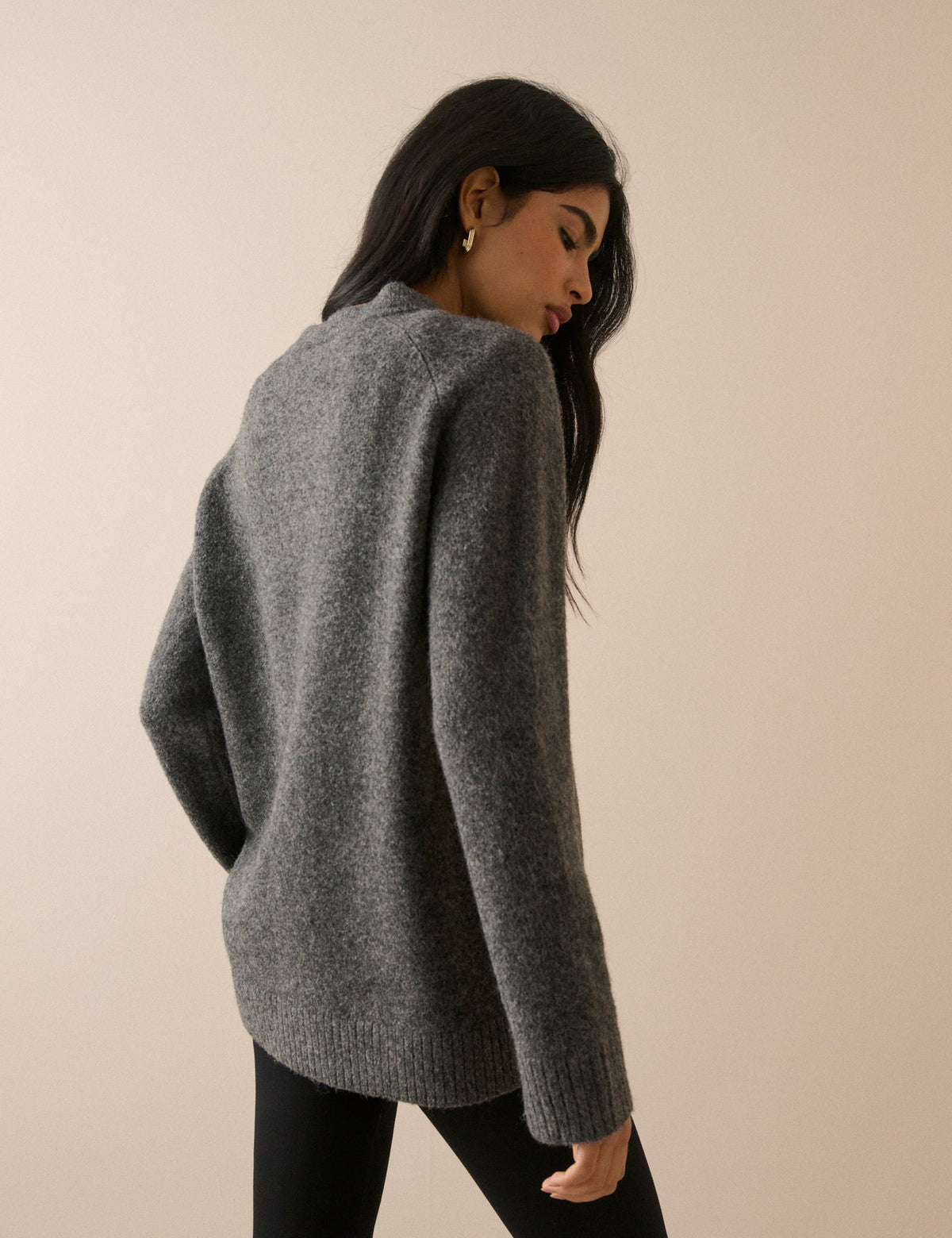 Grey Marl V-Neck Longline Jumper