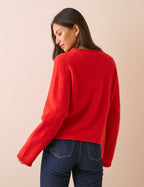 Red Ribbed Trim Boat Neck Jumper