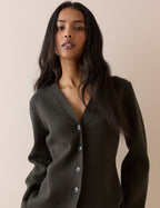 Khaki Cinched Knitted Cardigan
