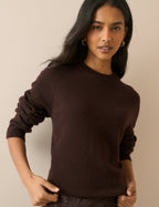 Brown Ribbed Trim Wool Jumper