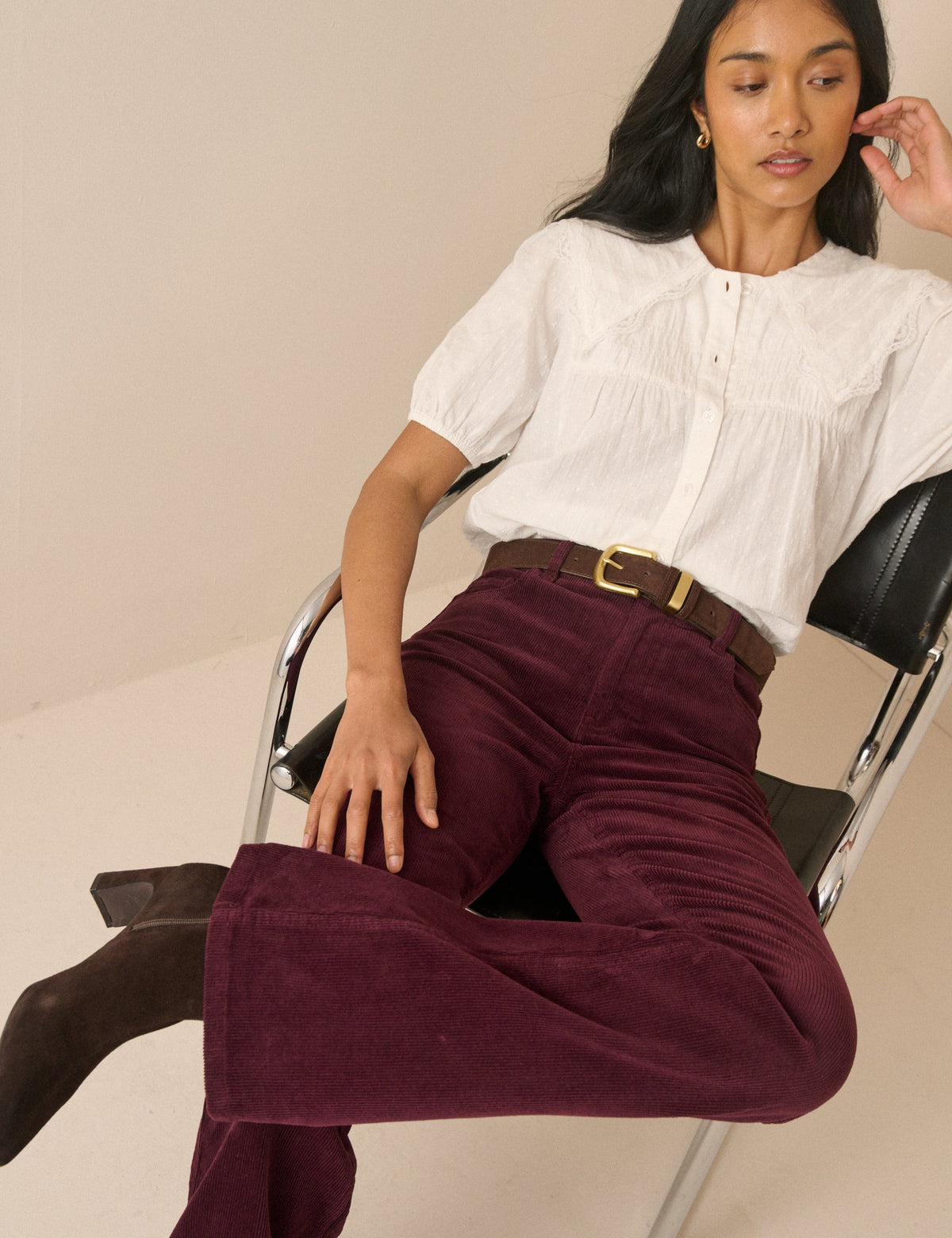Burgundy Cord Mayfair Bootcut Jeans