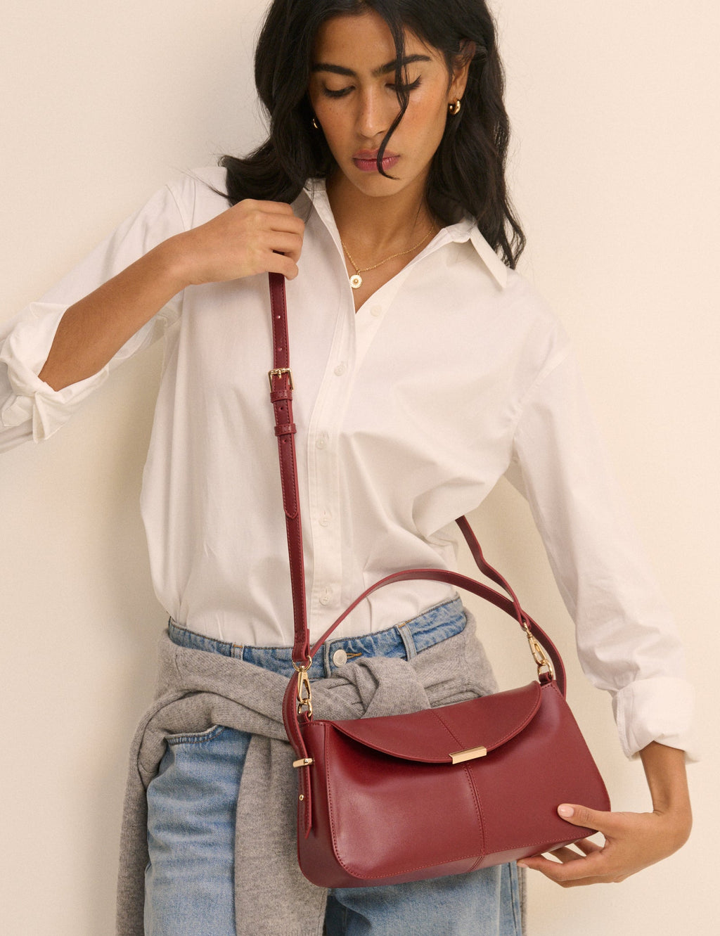 Red Leather Foldover Bag