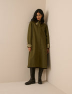 Khaki Cord Detail Long Barn Coat