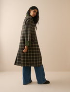 Brown and Green Tartan Collared Car Coat