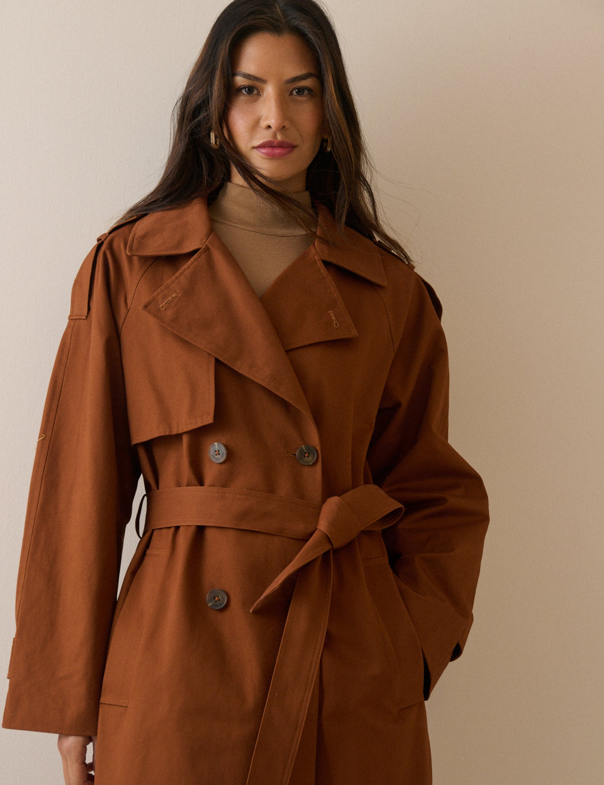 Light Brown Double-Breasted Trench Coat