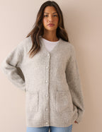 Grey Marl Long Line Cardigan