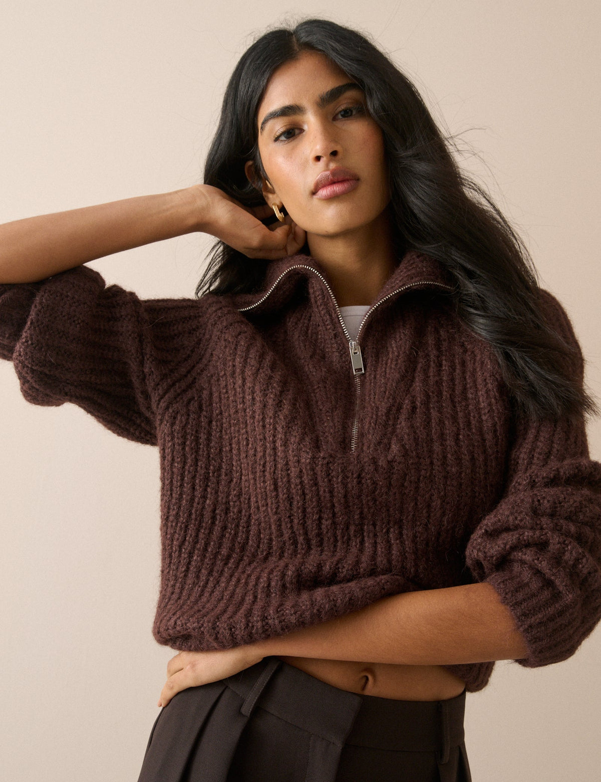 Brown Wool-Alpaca Chunky Knit Jumper