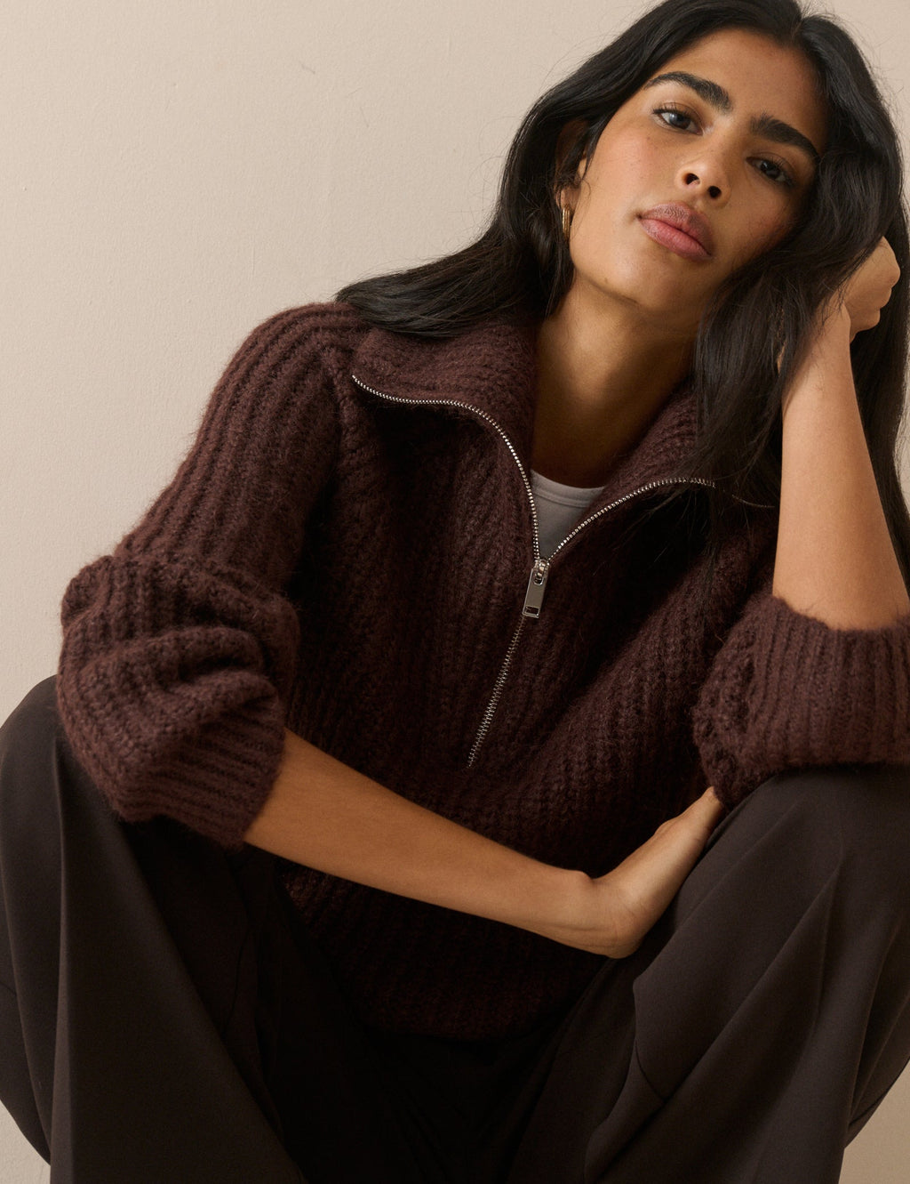 Brown Wool-Alpaca Chunky Knit Jumper