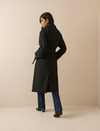 Black Wool-Blend Funnel Neck Coat