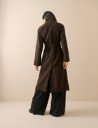 Brown Wool-Blend Funnel Neck Coat