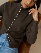 Brown Marl Cashmere Funnel Neck Cardigan