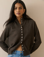 Brown Marl Cashmere Funnel Neck Cardigan