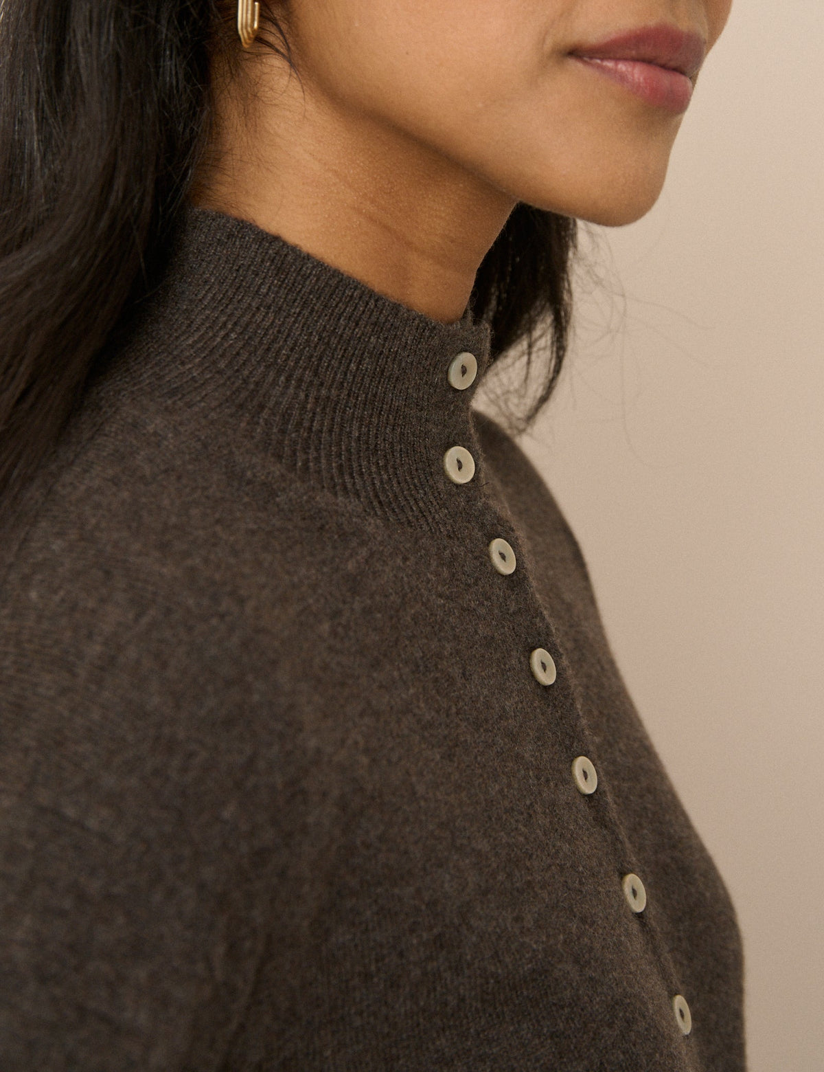 Brown Marl Cashmere Funnel Neck Cardigan