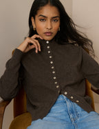 Brown Marl Cashmere Funnel Neck Cardigan