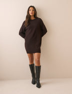 Brown Knitted Wool Mini Dress