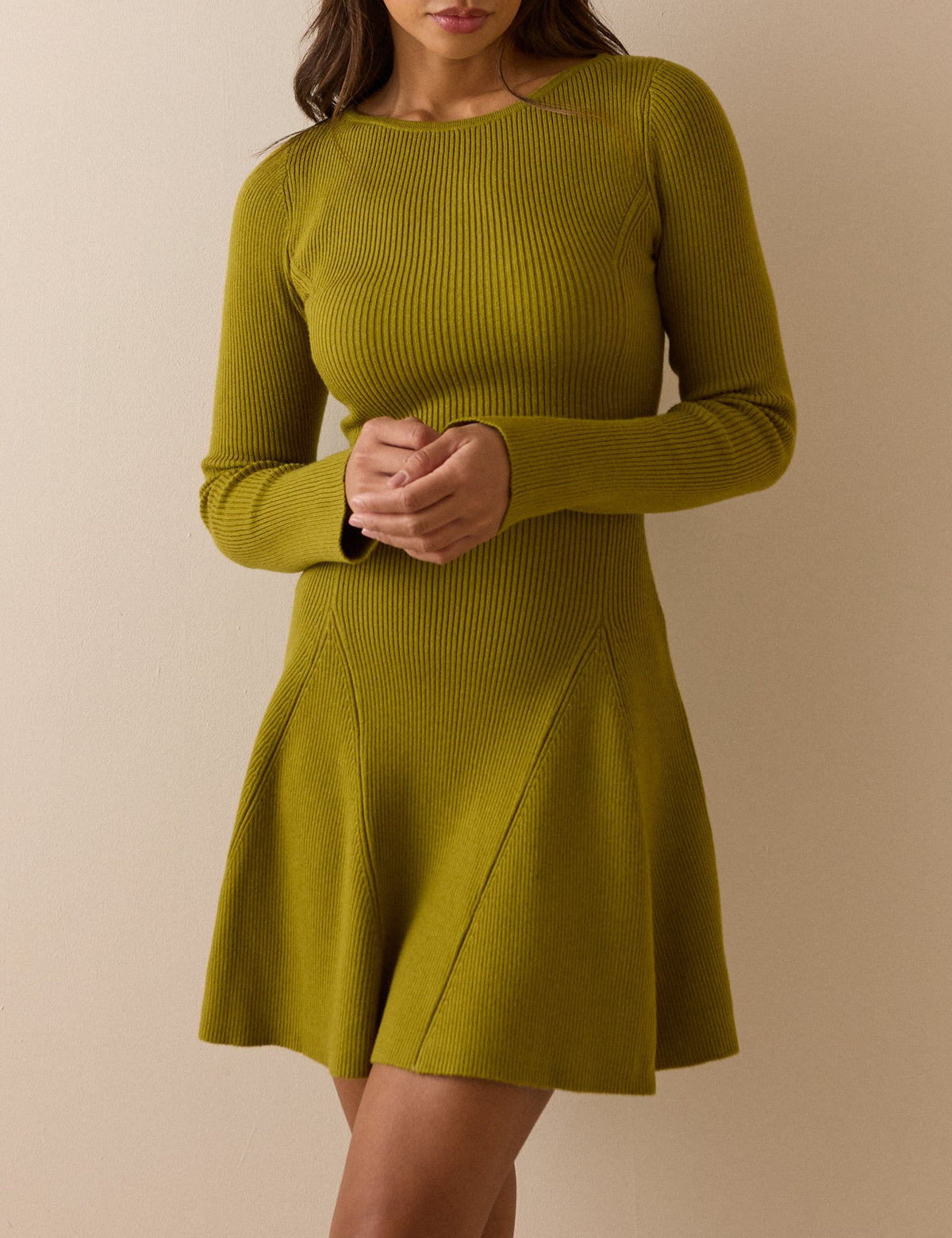 Green Ribbed Knitted Mini Dress