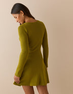 Green Ribbed Knitted Mini Dress