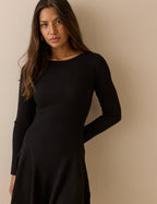 Black Ribbed Knitted Mini Dress