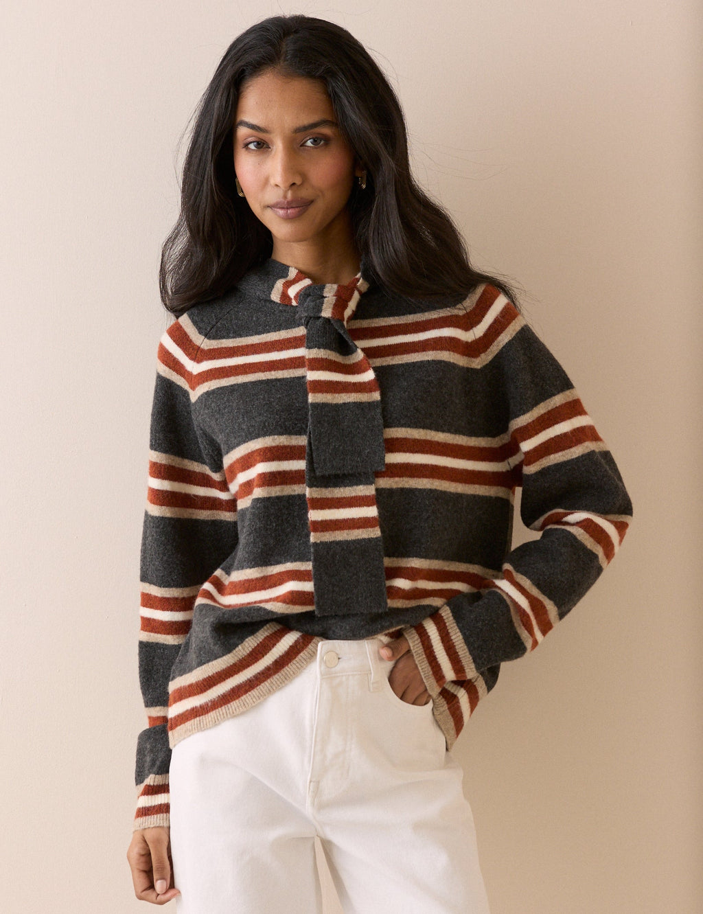 Charcoal Grey Striped Removable Hood Jumper