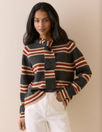 Charcoal Grey Striped Removable Hood Jumper