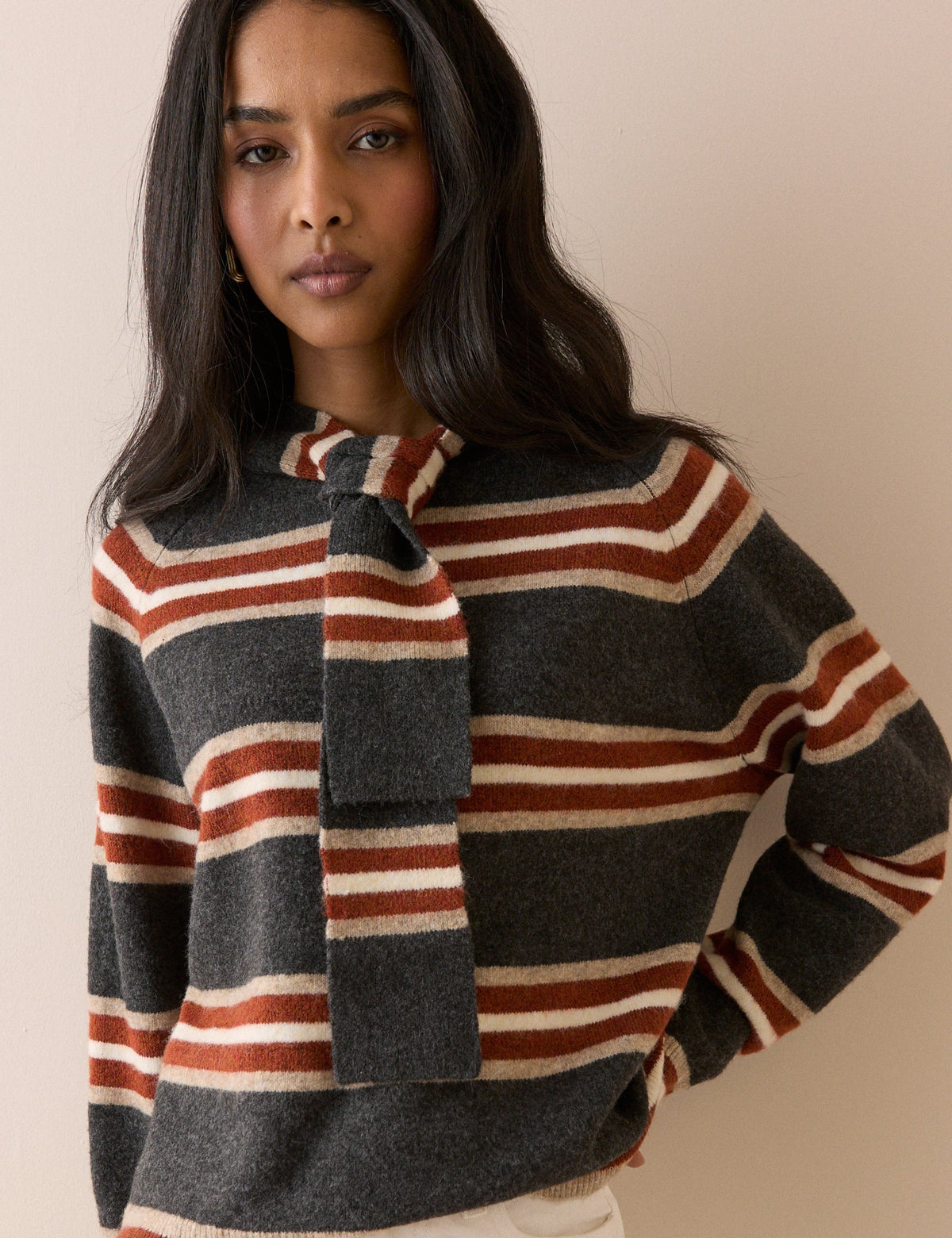 Charcoal Grey Striped Removable Hood Jumper