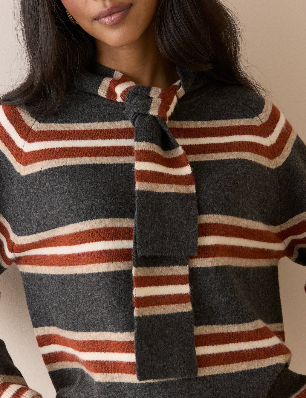 Charcoal Grey Striped Removable Hood Jumper