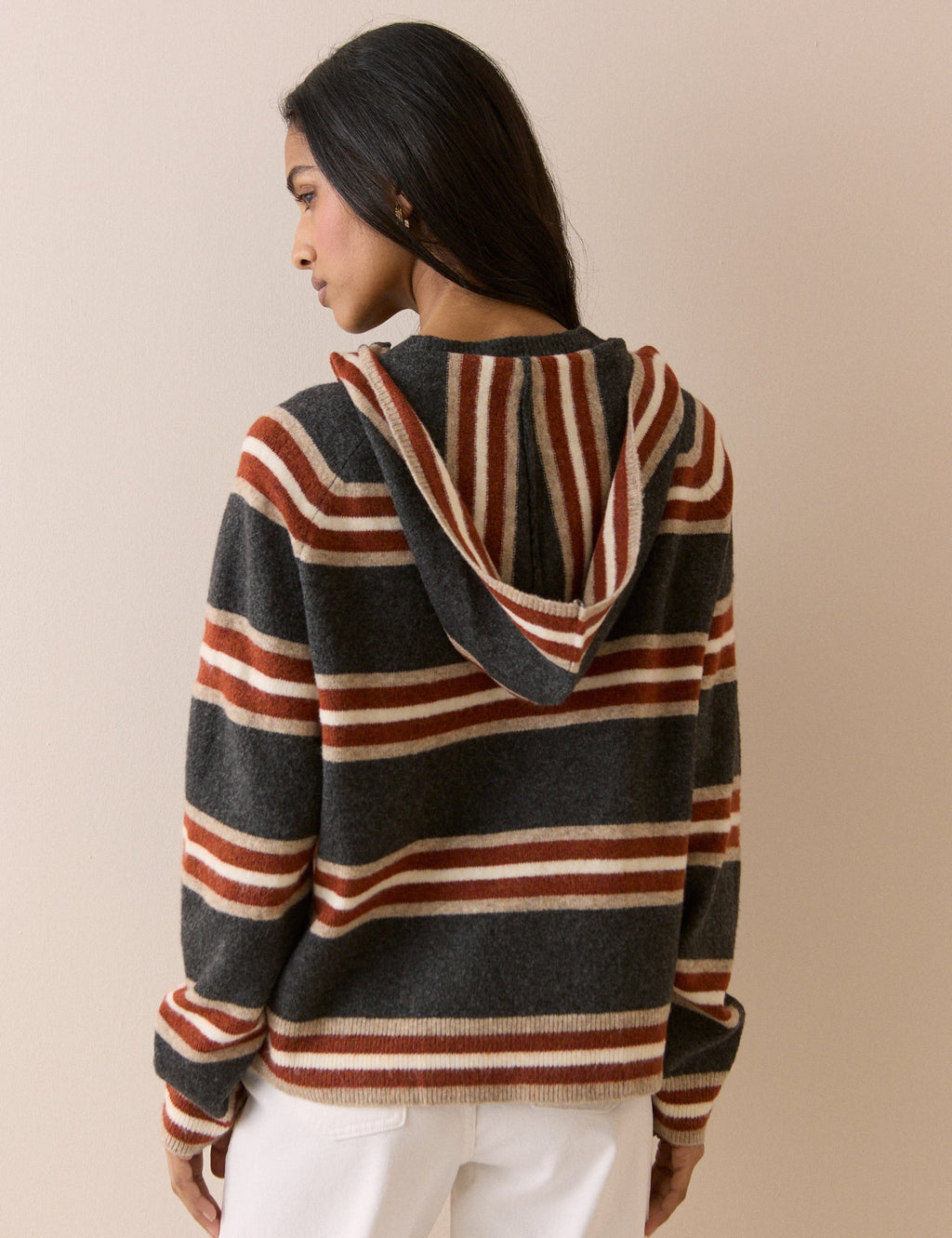 Charcoal Grey Striped Removable Hood Jumper
