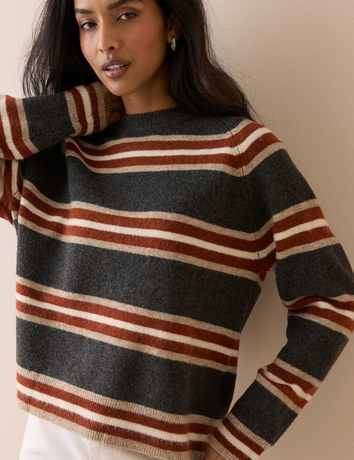 Charcoal Grey Striped Removable Hood Jumper