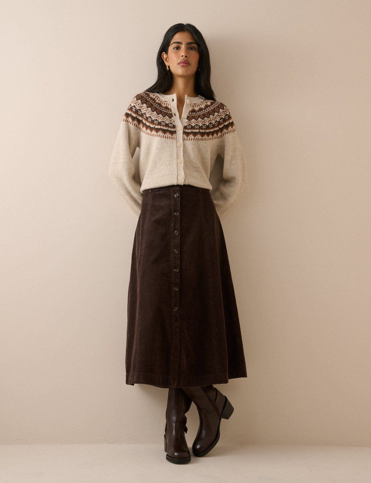 Cream Fair Isle Print Chunky Cardigan