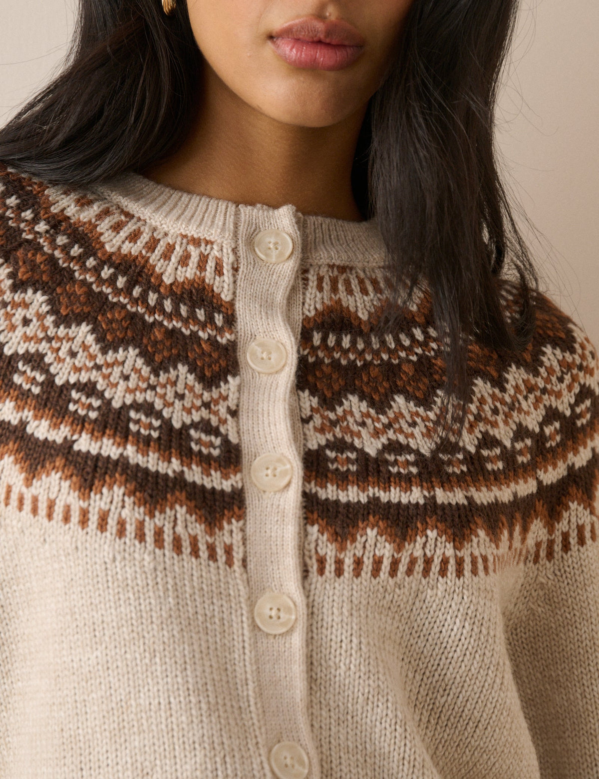 Cream Fair Isle Print Chunky Cardigan