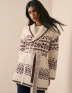 Burgundy and Cream Fair Isle Print Wrap Cardigan
