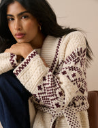 Burgundy and Cream Fair Isle Print Wrap Cardigan