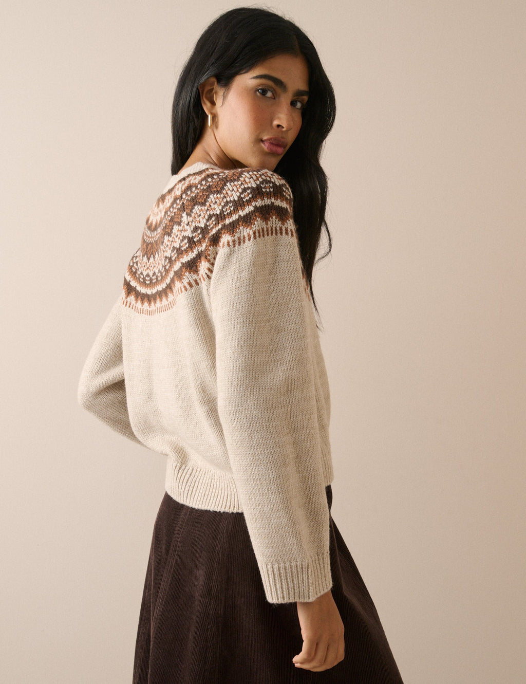 Cream Fair Isle Print Chunky Cardigan