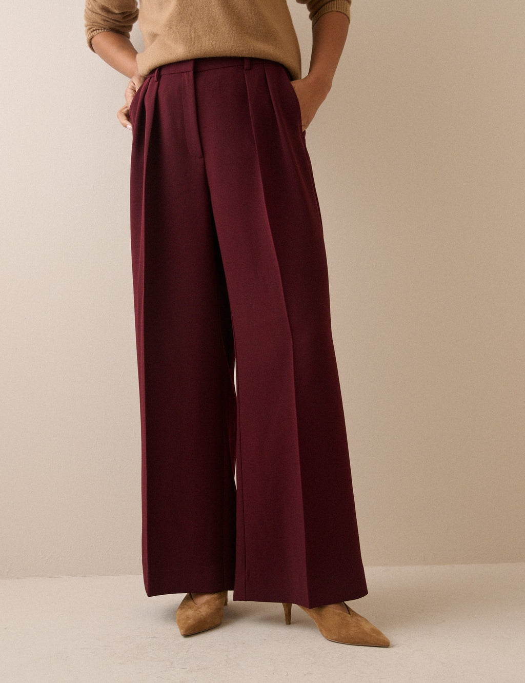Burgundy High Waisted Rue Wide Leg Trousers