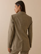 Beige Houndstooth Polka Dot Double Breasted Blazer
