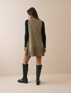 Beige Check Drop Waist Shift Dress