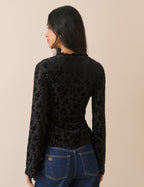 Black Velvet Floral Flute Sleeve Top