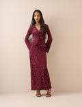 Burgundy Velvet Floral Jersey Maxi Skirt