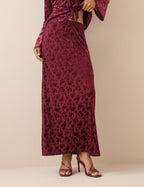 Burgundy Velvet Floral Jersey Maxi Skirt