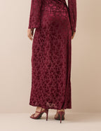 Burgundy Velvet Floral Jersey Maxi Skirt