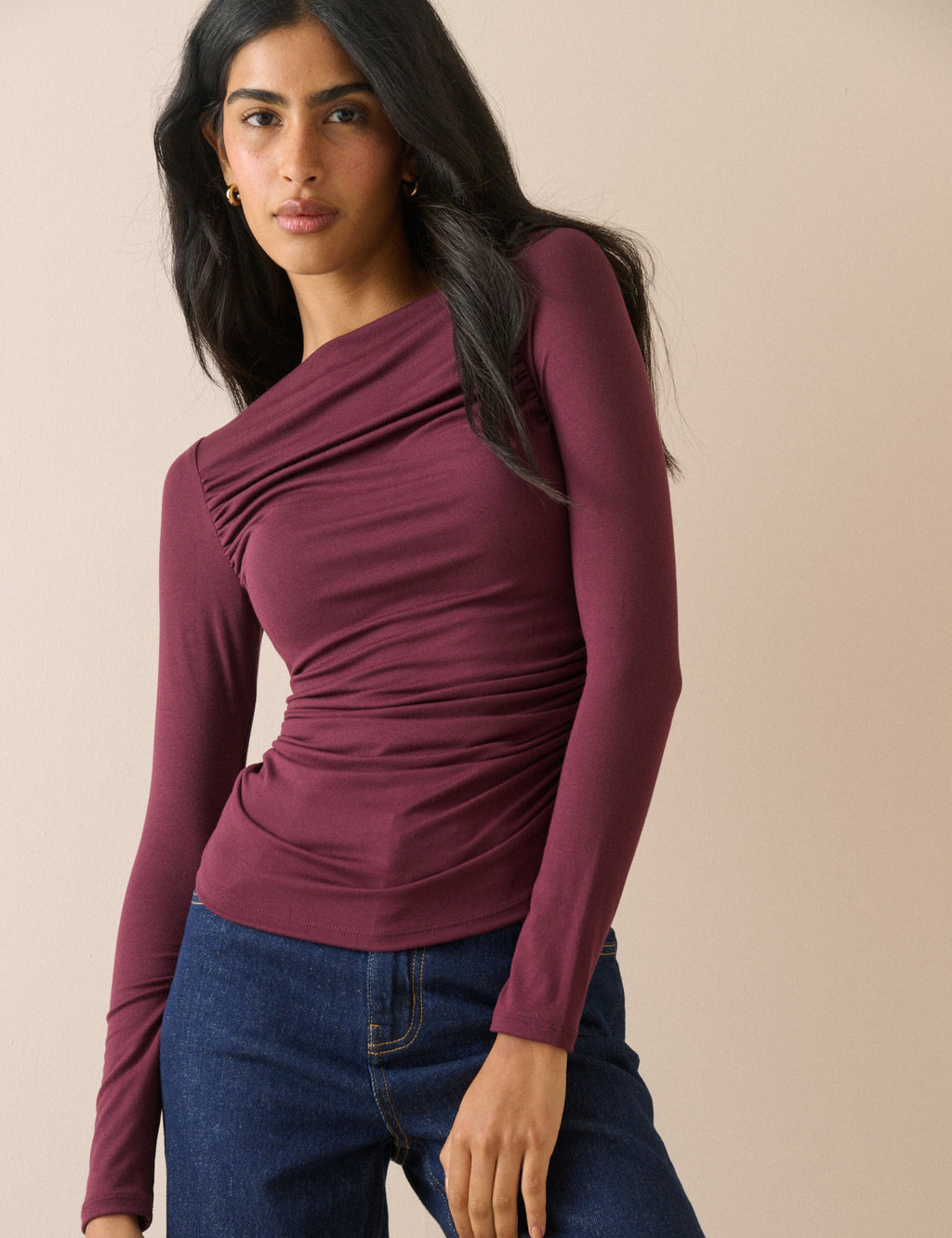 Burgundy Ruched Modal-Rich Top