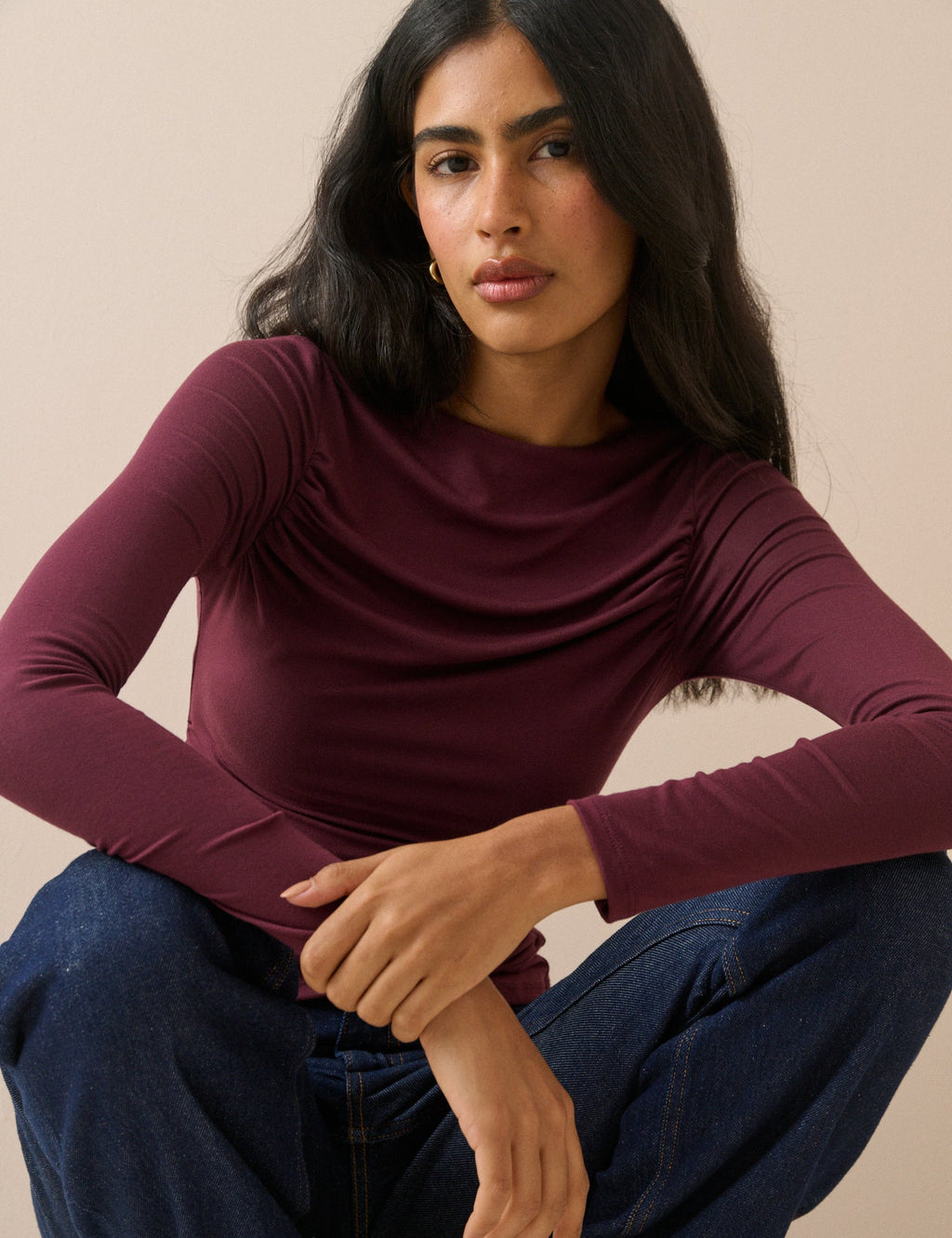 Burgundy Ruched Modal-Rich Top