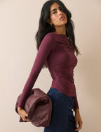 Burgundy Ruched Modal-Rich Top