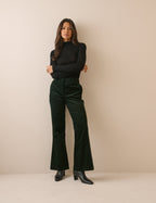 Dark Green Cord Flared Trousers