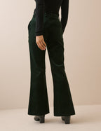 Dark Green Cord Flared Trousers