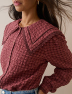Red Check Oversized Collar Blouse