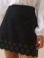 Black Scallop Hem Cord Skirt