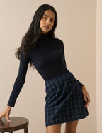Navy Tartan Cord Patch Pocket Mini Skirt