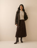 Brown Button Down Cord Midi Skirt
