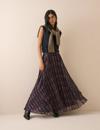 Blue and Burgundy Check Madden Maxi Skirt